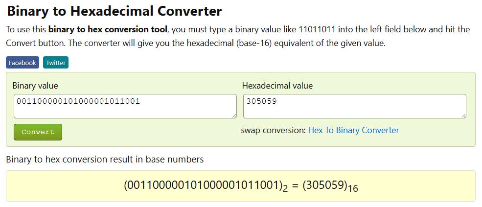 Conversion to hexidecimal